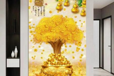 发财树的画挂在家里的哪个位置好 发财树壁画挂客厅哪个方位